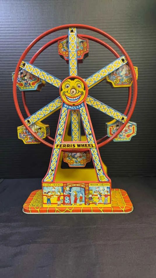  01 J Chein Co 1040s No 172 Hercules Tin Litho Ferris Wheel WindUp Toy