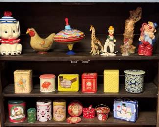 Vintage Collectibles Cookie Jar, Toys And Tins