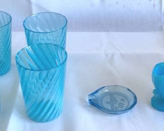 Vintage Blue Opalescent Degenhart  Czech Intaglio  Sowerby Piasa Bird Bowl