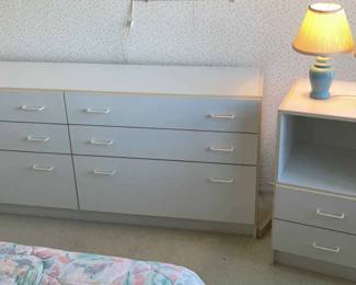 White Laminate Dresser Nightstand  2 Lamps