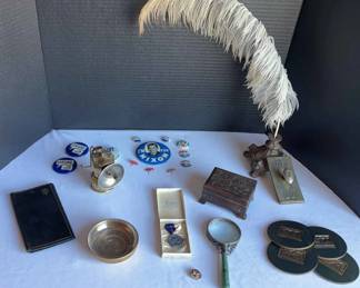Brass Headlamp, Ink Blotter, Pen Holder, Political Pens, Wallet 