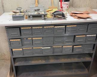 Painting, Brushes, Trowels Leather with Metal Work Bench