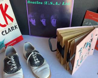 Vintage 45 Records In Tune Tote, Sadle Oxford Shoes, Dick Clark Memorabilia 