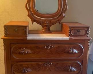 Vintage Wooden Dresser w Marble Slab Top