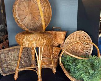 Wicker Stool And Baskets