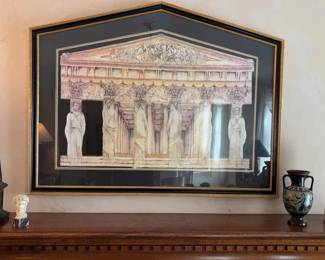 Roman Era Print Ceramic, Numbered Greecian Double Handle Vase Decor