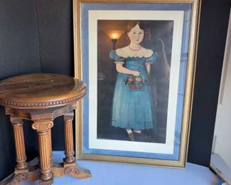 Walnut Piano Stool And Artwork Print