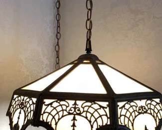 Vintage Slag Glass Hanging Lamp