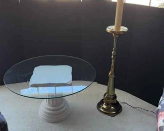 Round Glass Table With Column Base, Candle Stick Floor Lamp