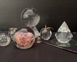 Vintage Glass Paper Weights, Silver Plate Candle Snuffer