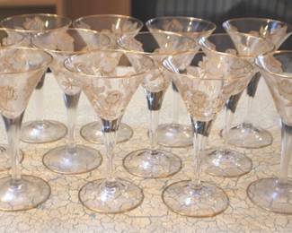 119 - Set of 12 Gold Etched Glasses
