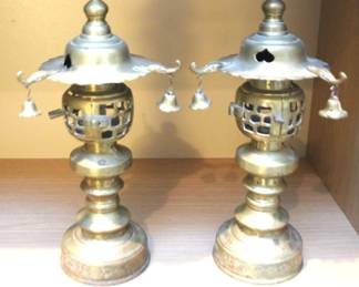 21 - 2 Brass Incense Burners - 10" Tall
