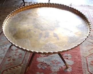 452 - Brass Top Table w/ Wood Base - 42 x 16
