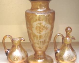 51 - Etched Amber Glass Set



