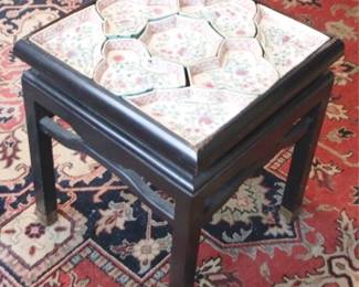 105 - Wood Table w / Ceramic Dish Insert Top 18" x 15" x 15"
