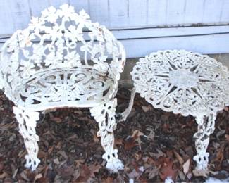 244 - Cast Iron Table & Chair Set Table - 14" x 20" Chair - 24" x 22" x 12"
