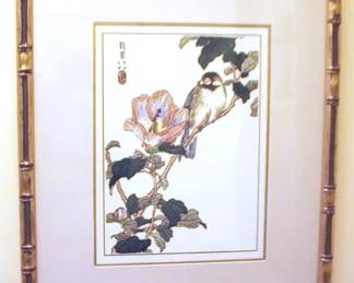 433 - Framed Oriental Art in Bamboo Style Frame 23 x 19
