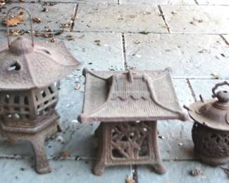 329 - 3 cast Iron Lanterns 9 & 7 & 6 tall
