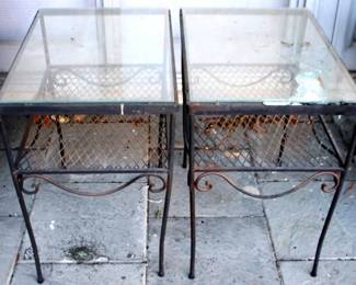 331 - Pair of Outdoor Glass Top Metal Side Tables 24 x 17 x 25
