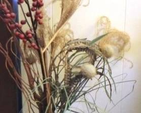 392 - Art Glass Jug w/ faux flowers - 16" tall
