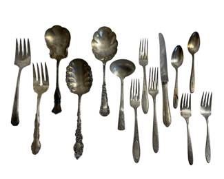 Silver plated serving pieces & cutlery 