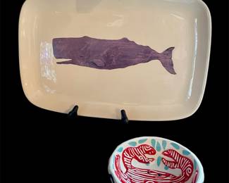 MudPie crab bowl & Creative Co-op whale plate 