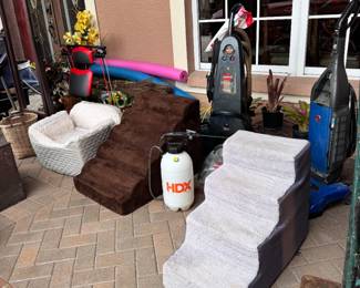 Dog steps, dog car seat, carpet shampooer, wind tunnel vacuum, etc