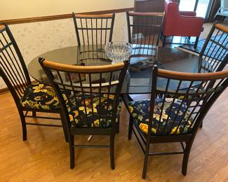 Ethan Allen, Black Glass Table Top Dining/Kitchen Table with Black/Cherry Wood Side Chairs