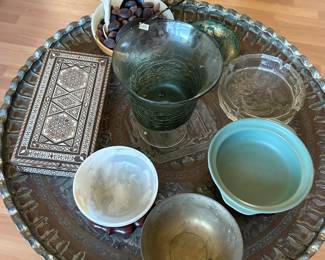 Glass, Brass, and Onyx Bowls 