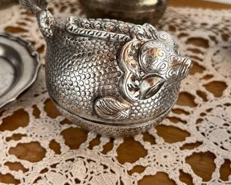 Cambodian Silver Betel Box- Puffer Fish