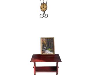 Wooden Side Table Original Oil Painting Wall Sconce Clock Black Metal