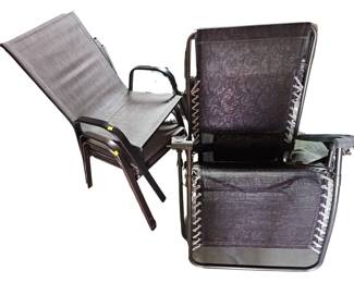 3 Stacking Patio Chairs + Folding Lounger