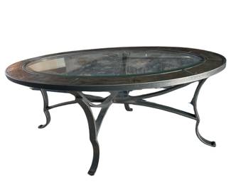 Oval Coffee Table Beveled Glass Top Ceramic Tile Mosaic