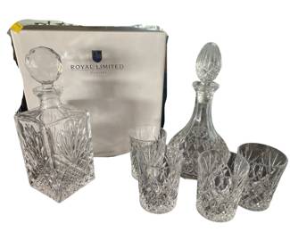 Royal Limited Lead Glass Crystal Cut Decanter Cocktail Glasses + Square Bottle