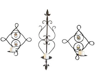 Wrought Iron Black Wire Wall Decor Candleholders Scroll Gothic
