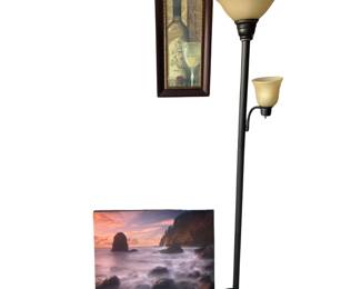 Dark Bronze Floor Lamp Torchiere Reading + 2 Wall Prints