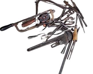  Vintage Antique Tools Rotary Drill Monkey Wrench 