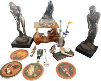 Golf Decor Lot Male Female Figures Statues Coasters Golf Cart Barware