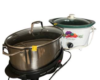 2 Crock Pots Slow Cookers Stainless & Removable Crock
