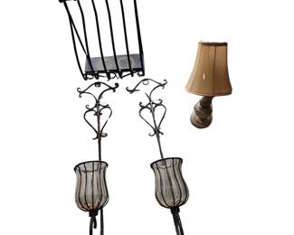 Black Wire Wrought Iron Style Cage Shelf Sconces Candleholders + Lamp