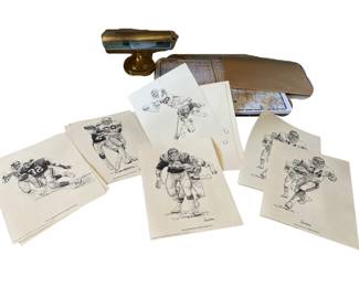 Atlas Football Player Portrait Sketches Walter Peyton & Brass Lamp