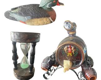 Vintage Whiskey Barre; Decanter Shots Duck Sand Timer Hour Glass