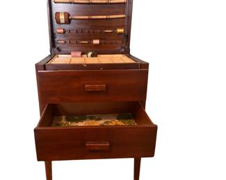 Antique-Vintage Wood Sewing Cabinet Lift Top 2 Drawer