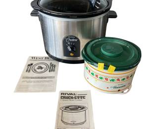 2 Crock Pots Stainless & Queso Dip Warmer Fiesta