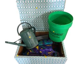 Box Filled with Flotation Devices Vests + Watering Can Bucket