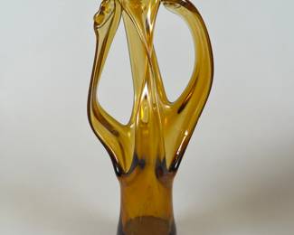 Hand Blown Brown/Amber Glass Sculpture, Made In Israel