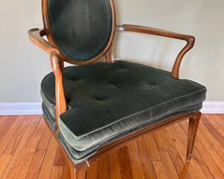 Vintage French Art Nouveau Style Arm Chair With Green Velvet Upholstery