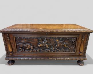 Carved Front Lane Company Cedar Chest, Early 20th Century, Signed Mario
