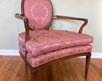 Vintage French Art Nouveau Style Arm Chair With Rose Upholstery