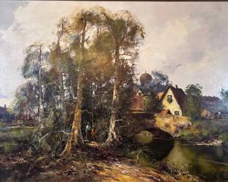 Unknown Artist, Cottage On A River, Oil On Canvas
